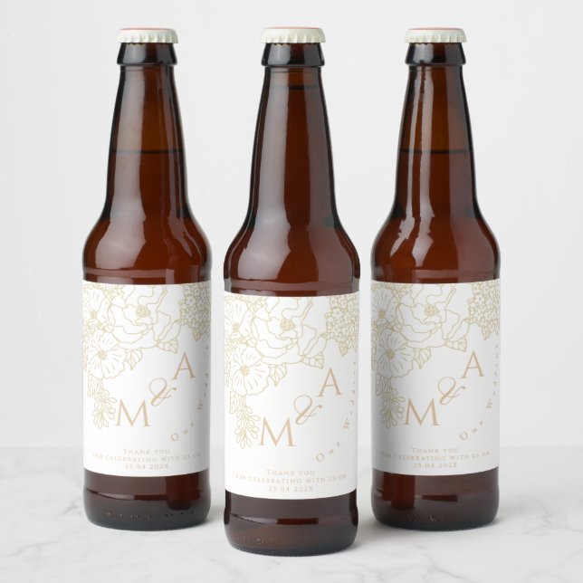 Romantic Wedding Peonies Ivory White Beer Bottle Label (Bottles)