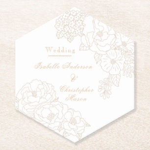 Romantic Wedding Peonies Ivory White Paper Coaster