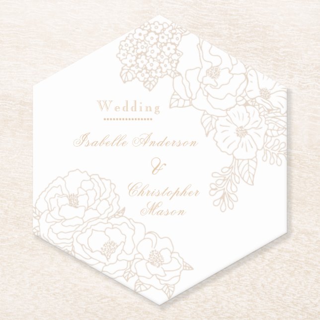 Romantic Wedding Peonies Ivory White Paper Coaster (Front)