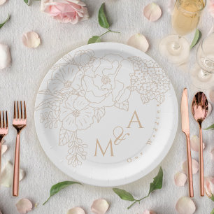 Romantic Wedding Peonies Ivory White Paper Plate