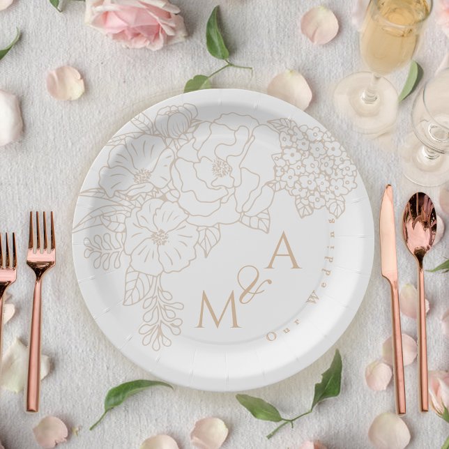 Romantic Wedding Peonies Ivory White Paper Plate (Romantic Wedding Peonies Ivory White Paper Plates)