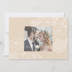 Romantic Wedding Peonies Ivory White Photo Save The Date