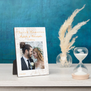 Romantic Wedding Peonies Photo Ivory White Plaque