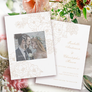 Romantic Wedding Peonies Photo Ivory White Save The Date