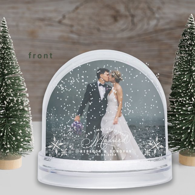 Romantic Wedding Photo First Christmas Snow Globe (Creator Uploaded)