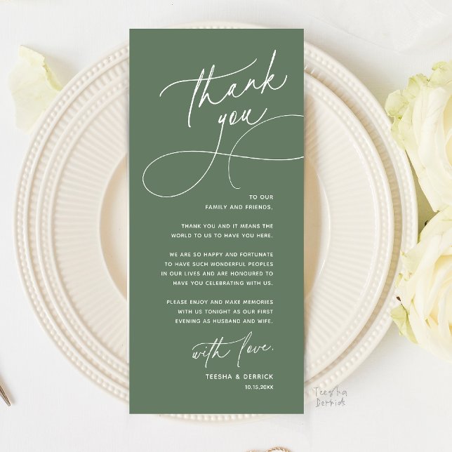 Romantic Wedding Place Setting Thank You Card (Romantic Wedding Place Setting Thank You Card in Sage Green)