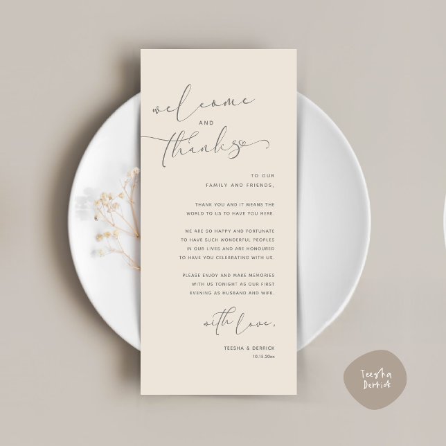 Romantic Wedding Place Setting Thank You Card (Romantic Wedding Dinner Place Setting Thank You Card, in Cream Grey)