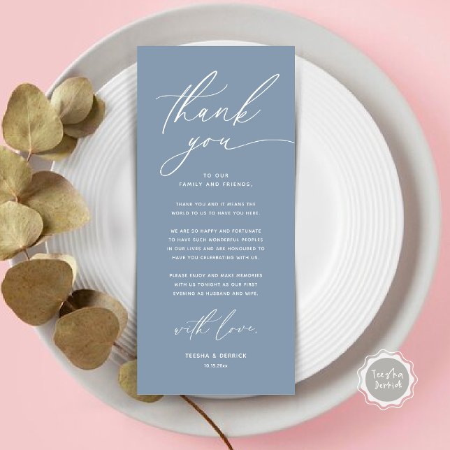 Romantic Wedding Place Setting Thank You Card (Romantic Wedding Place Setting Modern Dinner Brunch Lunch Party Thank You Card in Dusty Blue)