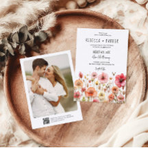 Romantic wedding qr code RSVP on back