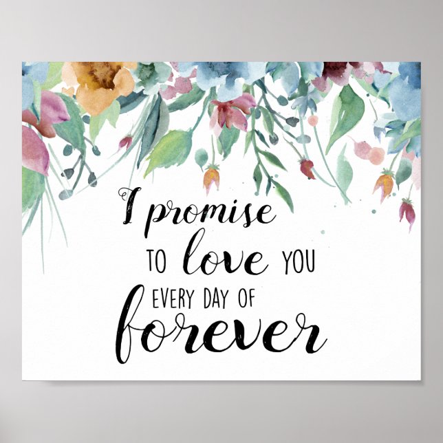 romantic wedding quote watercolor flowers blue poster (Front)