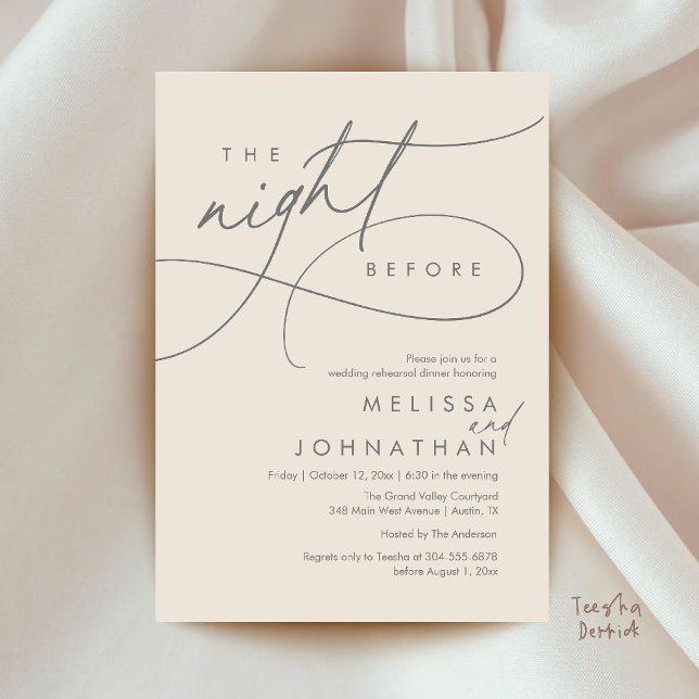 Romantic Wedding Rehearsal Dinner The Night Before Invitation (Romantic Wedding Rehearsal Dinner The Night Before Invitation Card in Cream and Grey)