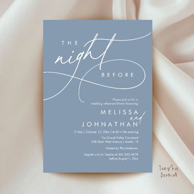 Romantic Wedding Rehearsal Dinner The Night Before Invitation (Romantic Wedding Rehearsal Dinner The Night Before Invitation Card in Dusty Blue)