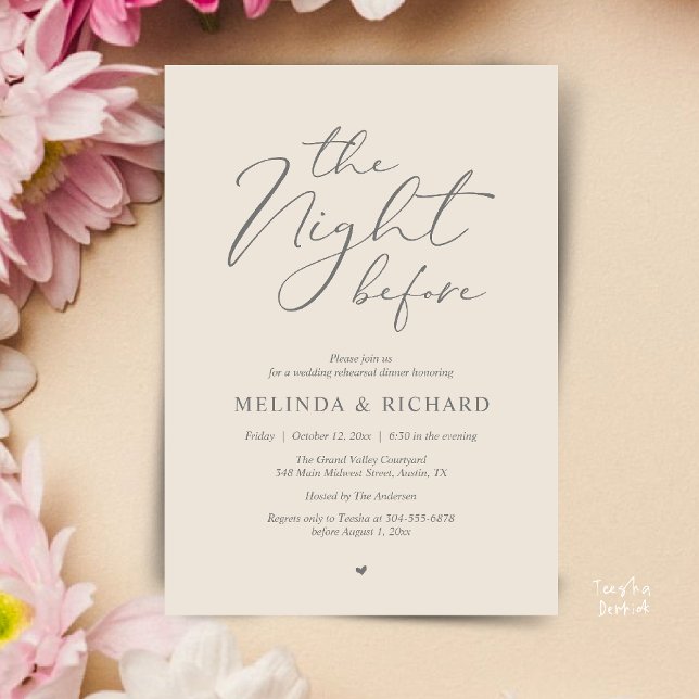 Romantic Wedding Rehearsal Dinner The Night Before Invitation (Modern Romantic Wedding Rehearsal Dinner The Night Before Forever Invites Card in Cream Grey)