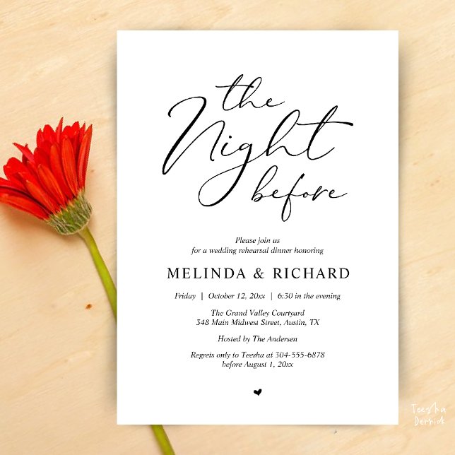 Romantic Wedding Rehearsal Dinner The Night Before Invitation (Modern Romantic Wedding Rehearsal Dinner The Night Before Invitation Card in Black and White)