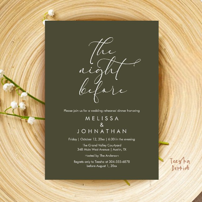 Romantic Wedding Rehearsal Dinner The Night Before Invitation (Romantic Wedding Rehearsal Dinner The Night Before Invitation Card in Olive Green)