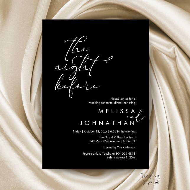 Romantic Wedding Rehearsal Dinner The Night Before Invitation (Romantic Wedding Rehearsal Dinner The Night Before Invitation Card in Black and White)