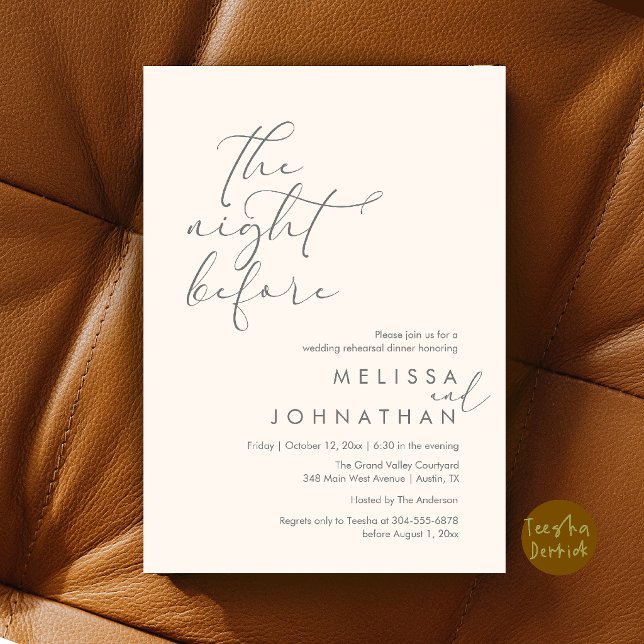 Romantic Wedding Rehearsal Dinner The Night Before Invitation (Romantic Wedding Rehearsal Dinner The Night Before Invitation Card in Ivory and Grey)
