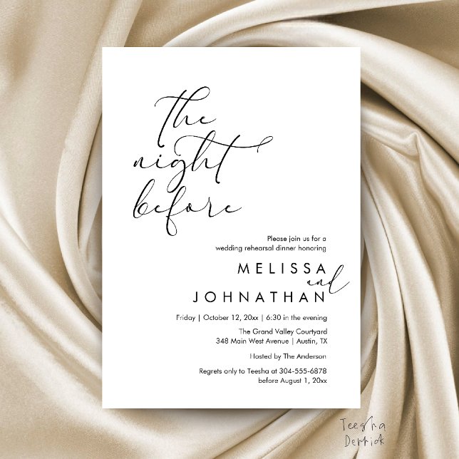 Romantic Wedding Rehearsal Dinner The Night Before Invitation (Romantic Wedding Rehearsal Dinner The Night Before Invitation Card in Black and White)