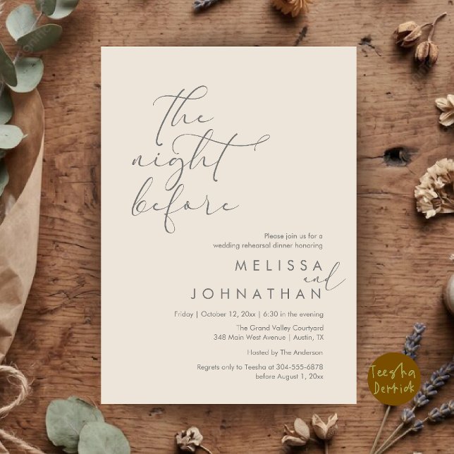Romantic Wedding Rehearsal Dinner The Night Before Invitation (Romantic Wedding Rehearsal Dinner The Night Before Invitation Card in 
Cream Grey)