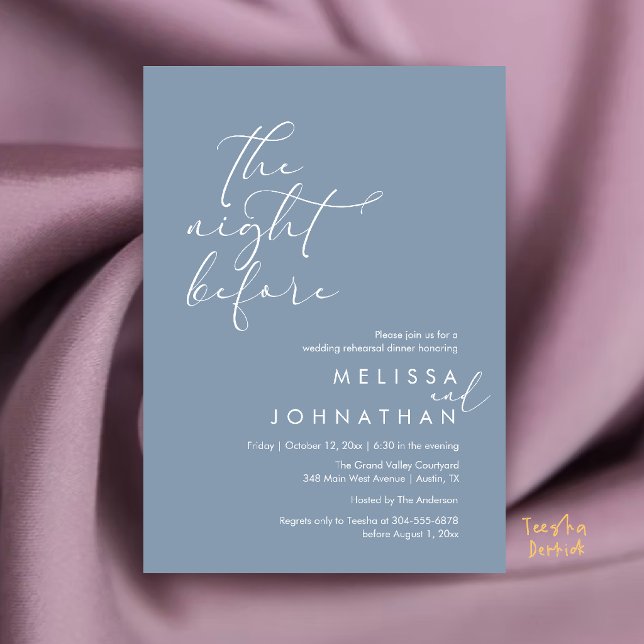 Romantic Wedding Rehearsal Dinner The Night Before Invitation (Romantic Wedding Rehearsal Dinner The Night Before Invitation Card in Dusty Blue)