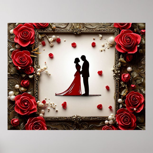 Romantic wedding Silhouette of Couple Poster (Front)