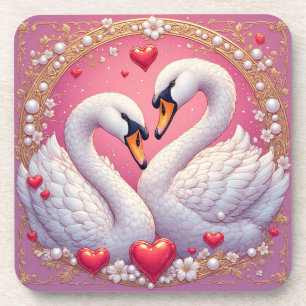 Romantic Wedding Swans Framed by Ornat Coaster