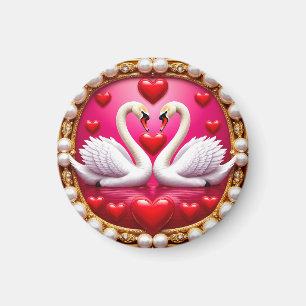 Romantic Wedding Swans Framed by Ornat Magnet