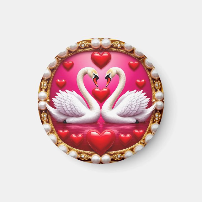 Romantic Wedding Swans Framed by Ornat Magnet (Front)