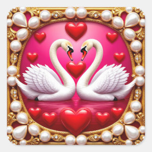 Romantic Wedding Swans Framed by Ornat Square Sticker