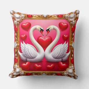Romantic Wedding Swans Framed by Ornate Jewels Cushion