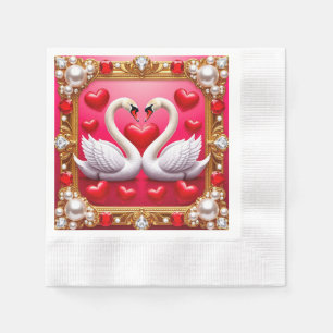 Romantic Wedding Swans Framed by Ornate Jewels Napkin