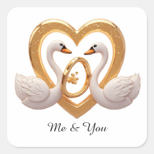Romantic Wedding Swans With Gold Rings Square Sticker