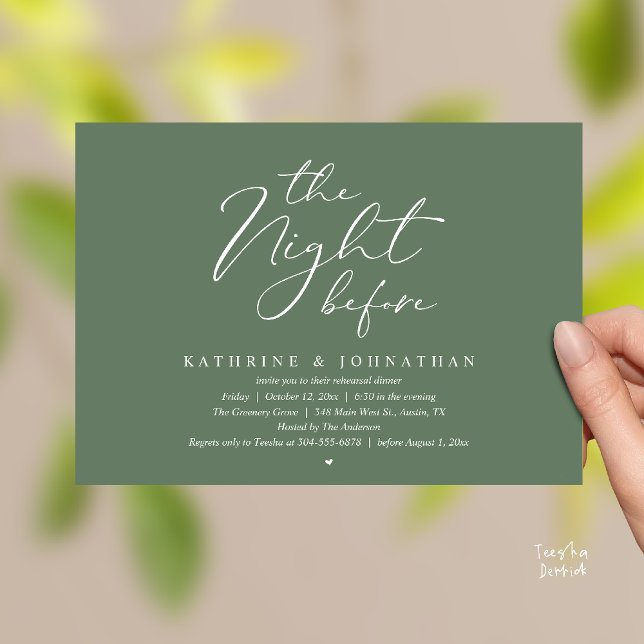 Romantic Wedding The Night Before Rehearsal Dinner Invitation (The Night Before Romantic Wedding Rehearsal Dinner Invitation Card in Sage Green)