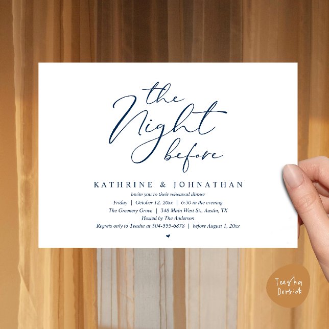 Romantic Wedding The Night Before Rehearsal Dinner Invitation (The Night Before Romantic Wedding Rehearsal Dinner Invitation Card in Navy Blue)