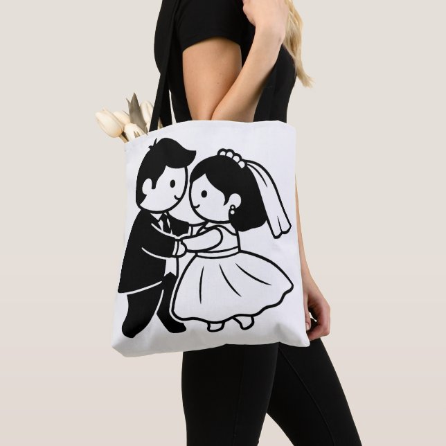 Romantic Wedding Tote Bag, Bride and Groom Dancing Bag (Close Up)