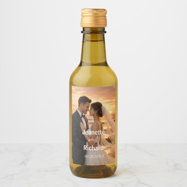 Romantic Wedding Vows Sunset Beach Wine Label (Front)