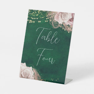 Romantic Wedding Watercolor Roses on Emerald Green Pedestal Sign