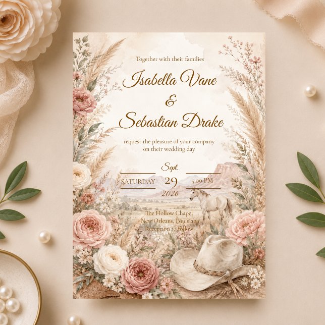 Romantic Western Floral Wedding Invitation (Creator Uploaded)