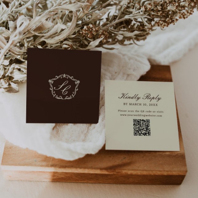 Romantic Western Monogram Wedding QR Code Enclosure Card (Creator Uploaded)