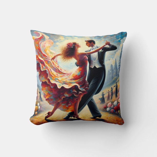 Romantic Whimsical Couples Dancing Cushion (Front)