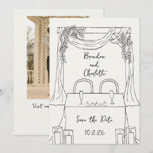 Romantic Whimsical Hand Drawn Save the Date Invitation