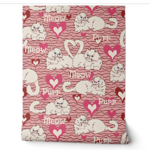 Romantic Whimsical Persian Cats on Pink Wallpaper