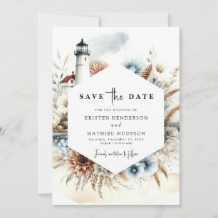 Romantic Whimsical Typography Lighthouse Wedding Save The Date