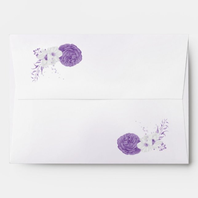 Romantic white and purple flowers wedding envelope (Back (Top Flap))