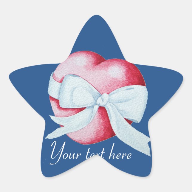 romantic white bow tied around red heart star sticker (Front)