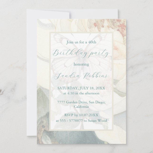 Romantic white butterflies Birthday Invitation (Front)