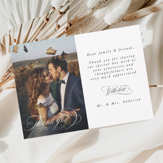 Romantic White Calligraphy Photo Wedding  Thank You Card (Creator Uploaded)