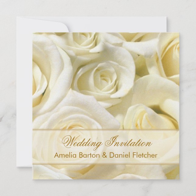 Romantic white - cream roses Wedding Invitation (Front)