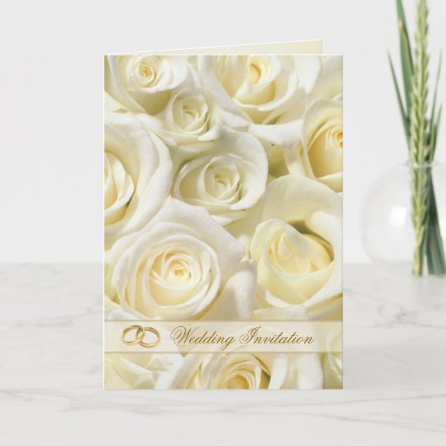 Romantic white-cream roses Wedding Invitation Card (Front)