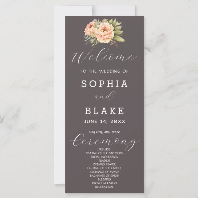 Romantic White Floral Ash Grey Wedding Program (Front)